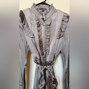 Forever 21 Gray Pleated Wrap Dress with Bishop Sleeves